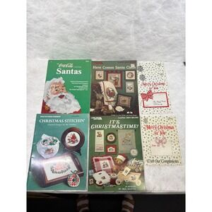 Vintage Christmas Cross Stitch Pattern Book Lot Coca-Cola Santas Leisure Arts